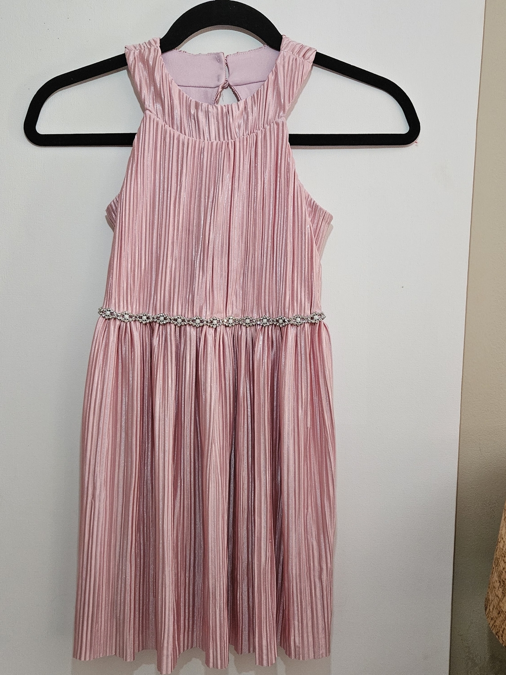 Pink and Violet Girls Size 7 Pink Pleated Party Dress Rhinestone Belt Sleeveless